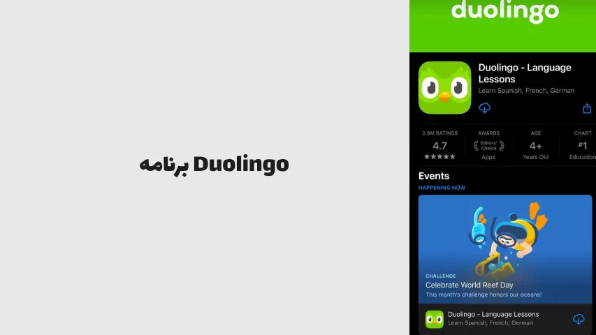 برنامه Duolingo - آکادمی زبان پیرهانی